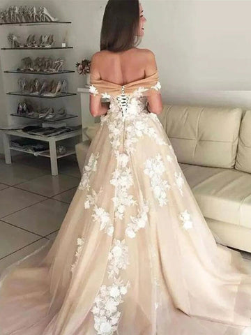 Off The Shoulder Lace Appliques  Prom Wedding, Off Shoulder  Formal, Evening