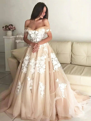 Off The Shoulder Lace Appliques  Prom Wedding, Off Shoulder  Formal, Evening