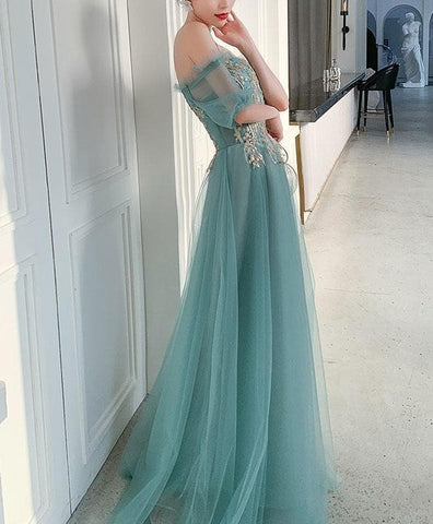 Off The Shoulder Tulle  Prom Dresses with Appliqued