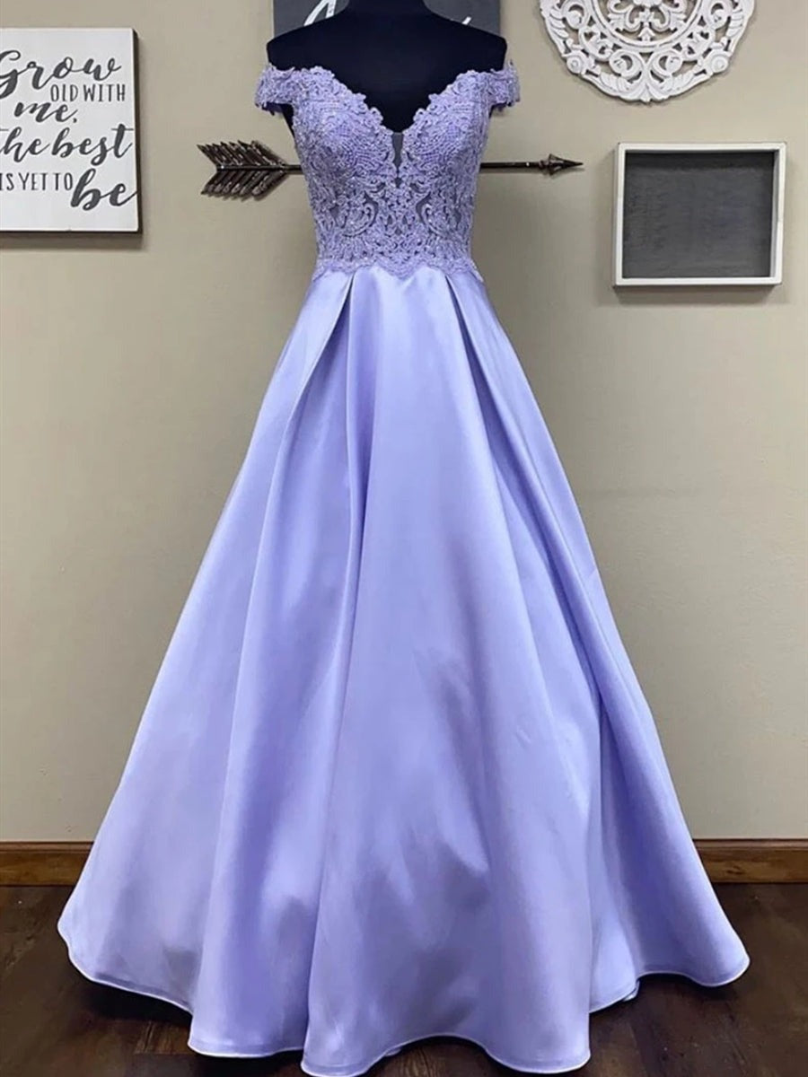 Off the Shoulder Lace Top Long Prom, Formal,  Evening Dresses