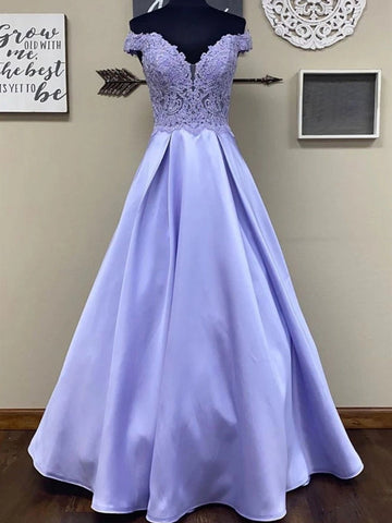 Off the Shoulder Lace Top Long Prom, Formal,  Evening Dresses