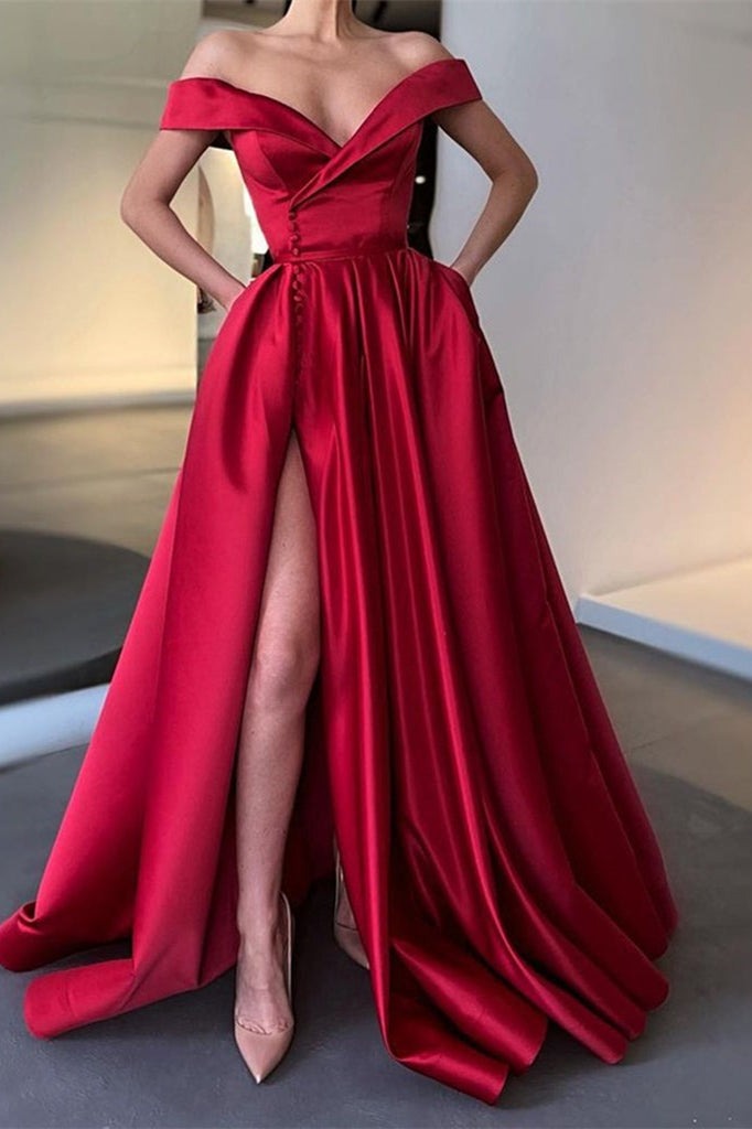 Long Off-the-Shoulder Split Prom Dress