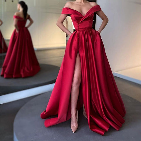 Long Off-the-Shoulder Split Prom Dress