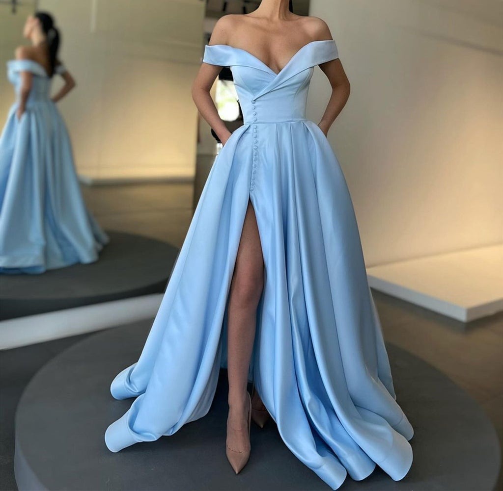 Long Off-the-Shoulder Split Prom Dress