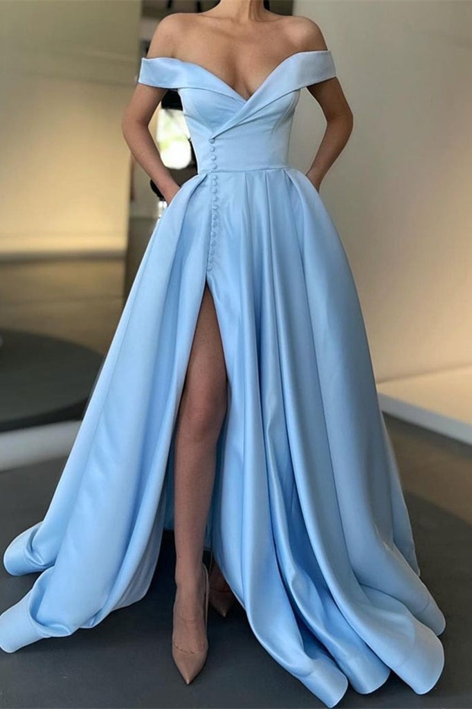 Long Off-the-Shoulder Split Prom Dress