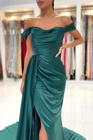 Off-the-Shoulder Mermaid Long Prom Dress Split With Ruffles