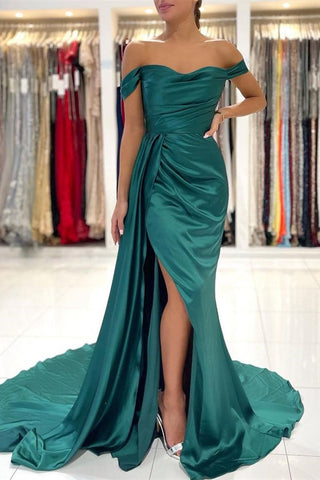 Off-the-Shoulder Mermaid Long Prom Dress Split With Ruffles