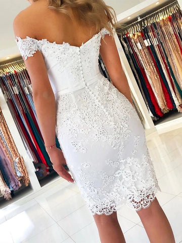 Off the Shoulder Mermaid Short Lace Prom, Formal Graduation Homecoming Dresses