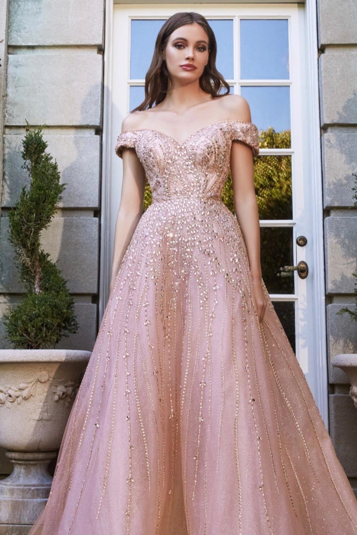 Sweetheart Off-The-Shoulder Prom Dress With Beads and Sequins Tulle