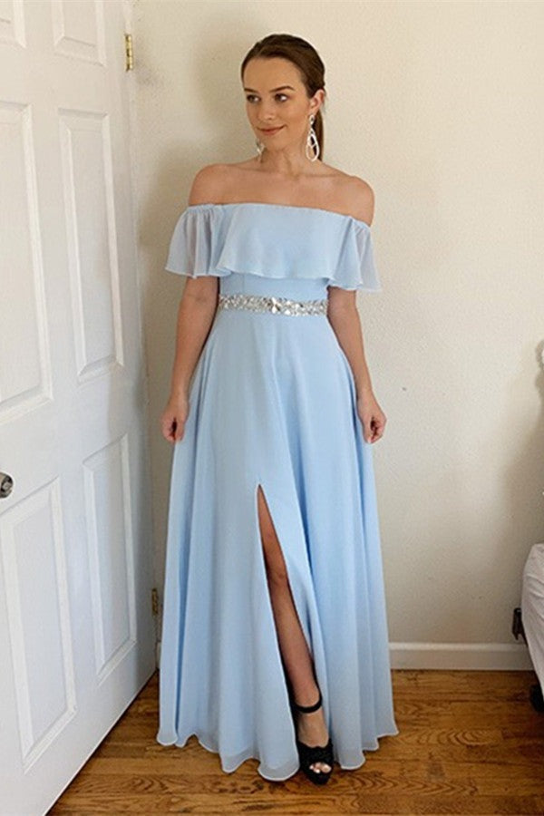 Off the Shoulder  Prom Dress With Split