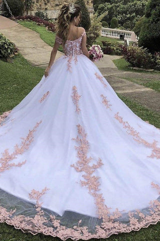 White Off the Shoulder Lace Long Prom Dresses, Formal Evening Dresses, Ball Dresses