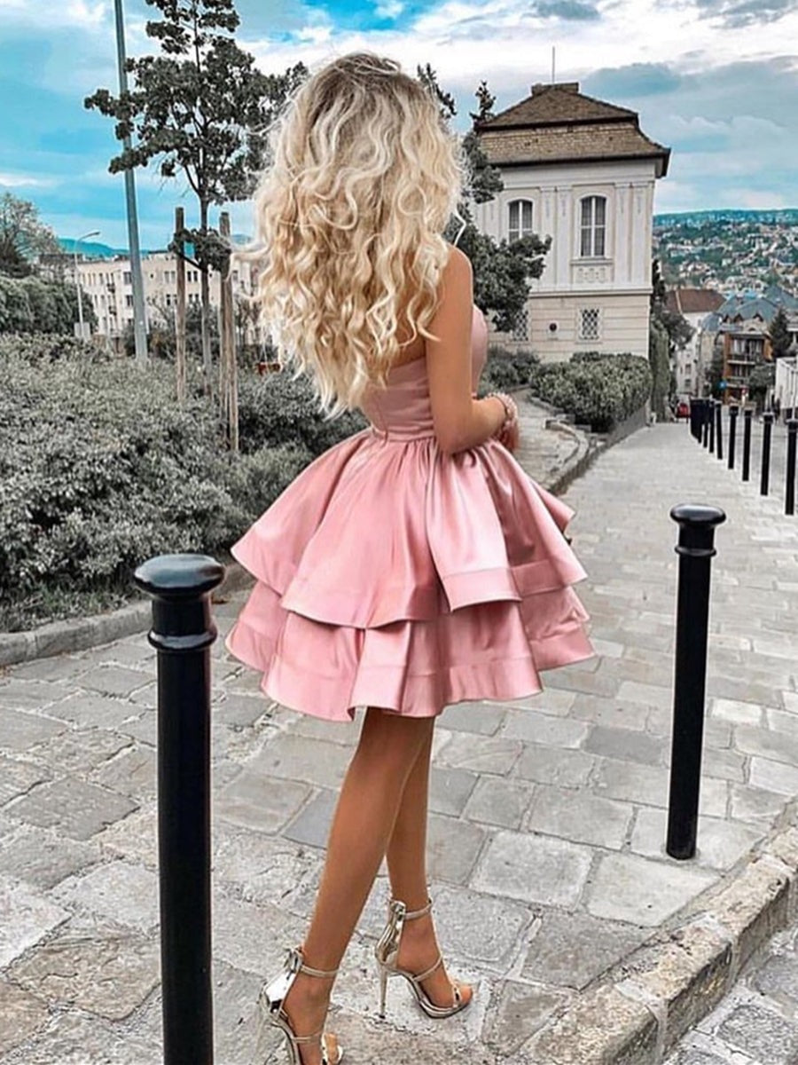 One Shoulder Layered Short Prom, Layered Homecoming,  Formal, Evening