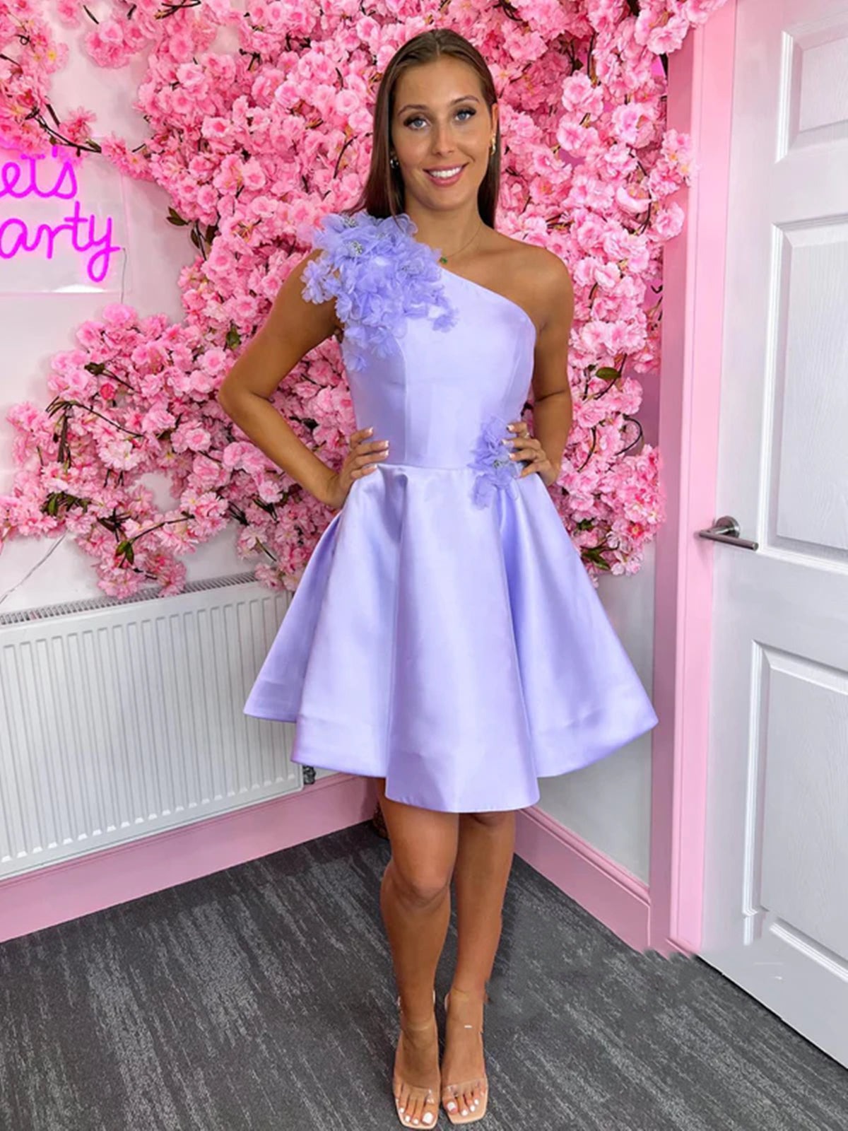 One Shoulder Short Satin Prom Homecoming Dresses