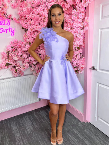 One Shoulder Short Satin Prom Homecoming Dresses