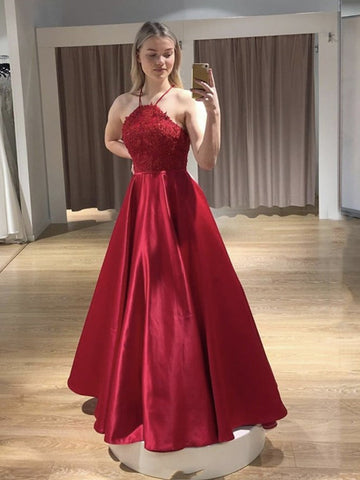 Open Back Floor Length Long Lace Prom with Straps, Formal Graduation Evening Dresses