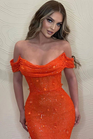 Mermaid Off The Shoulder Prom Dress With Sequins