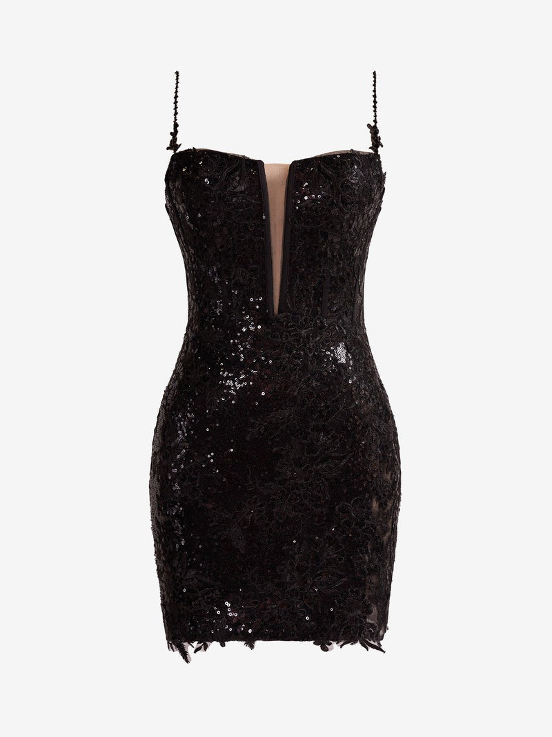 Lace Sheath Spaghetti Straps Sequined  Homecoming Dress