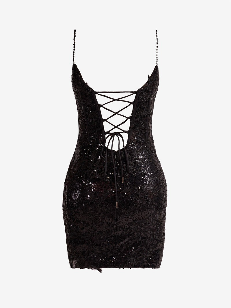 Lace Sheath Spaghetti Straps Sequined  Homecoming Dress