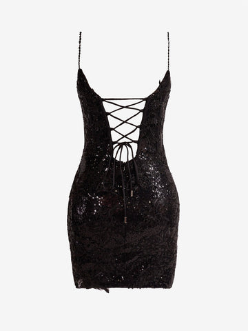Lace Sheath Spaghetti Straps Sequined  Homecoming Dress