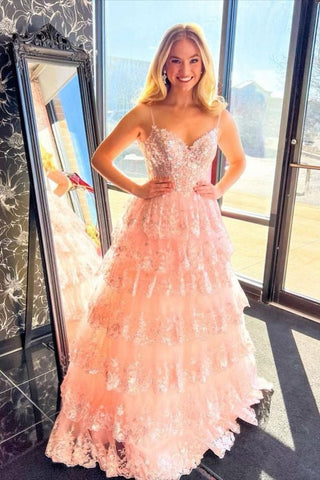 A-Line Spaghetti Straps Layered Prom Dress with Sequin
