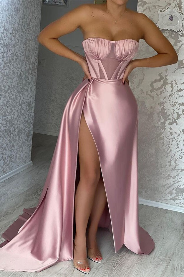 Mermaid Strapless Prom Dress with Pleats, Ruffles, and Slit