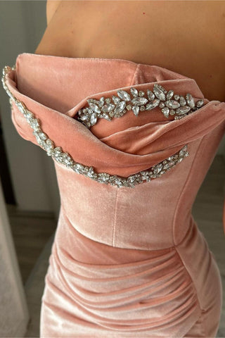 Velvet Prom Dress with Beadings, Slit and Sleeveless Design