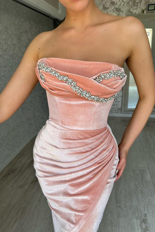 Velvet Prom Dress with Beadings, Slit and Sleeveless Design