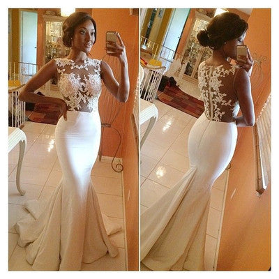 Exquisite Sleeveless Lace - Embellished Mermaid Wedding Dress with Sheer Bodice
