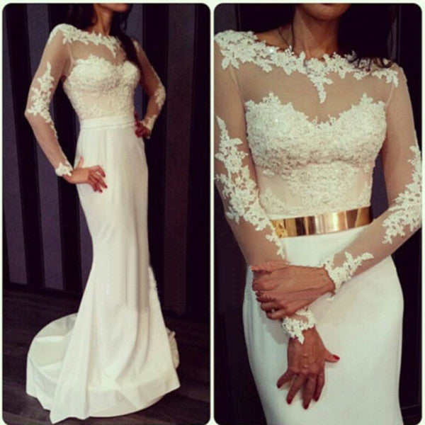 Exquisite Long - Sleeved Lace Mermaid Bridal Gown Dress