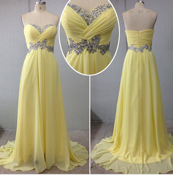 Women's Strapless Embellished Yellow Long Evening Gown