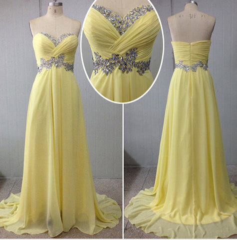 Women's Strapless Embellished Yellow Long Evening Gown