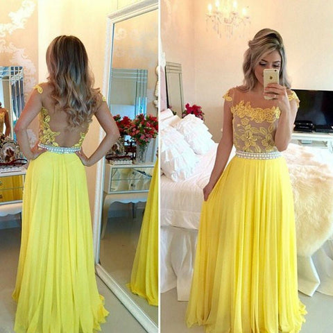 Women's Lace - Embroidered Open - Back Yellow Long Dress