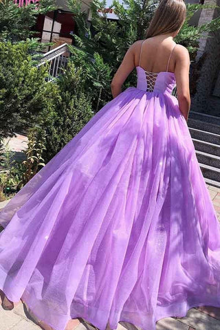 Spaghetti Straps Backless Tulle Princess  Ball Gown Long Prom Dress