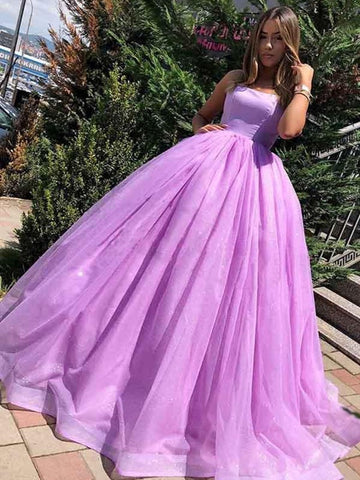 Spaghetti Straps Backless Tulle Princess  Ball Gown Long Prom Dress