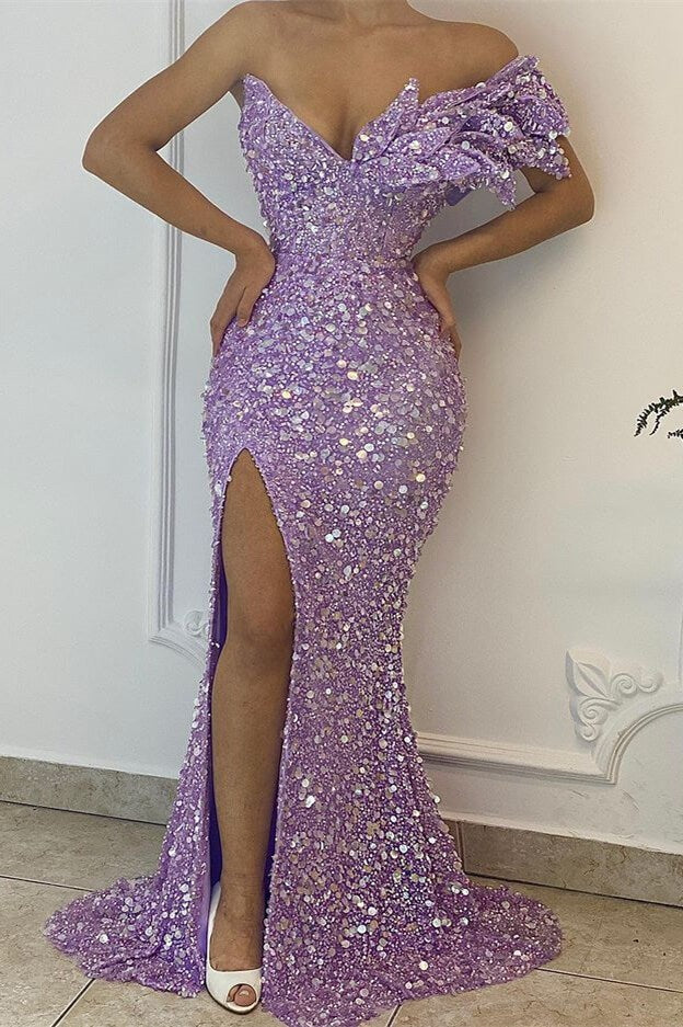 Radiant  Mermaid Prom Dress with  Sparkling Sequin Detailing and V-Neckline