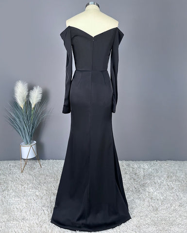 Off-the-Shoulder V-Neck Prom Gown with High Slit
