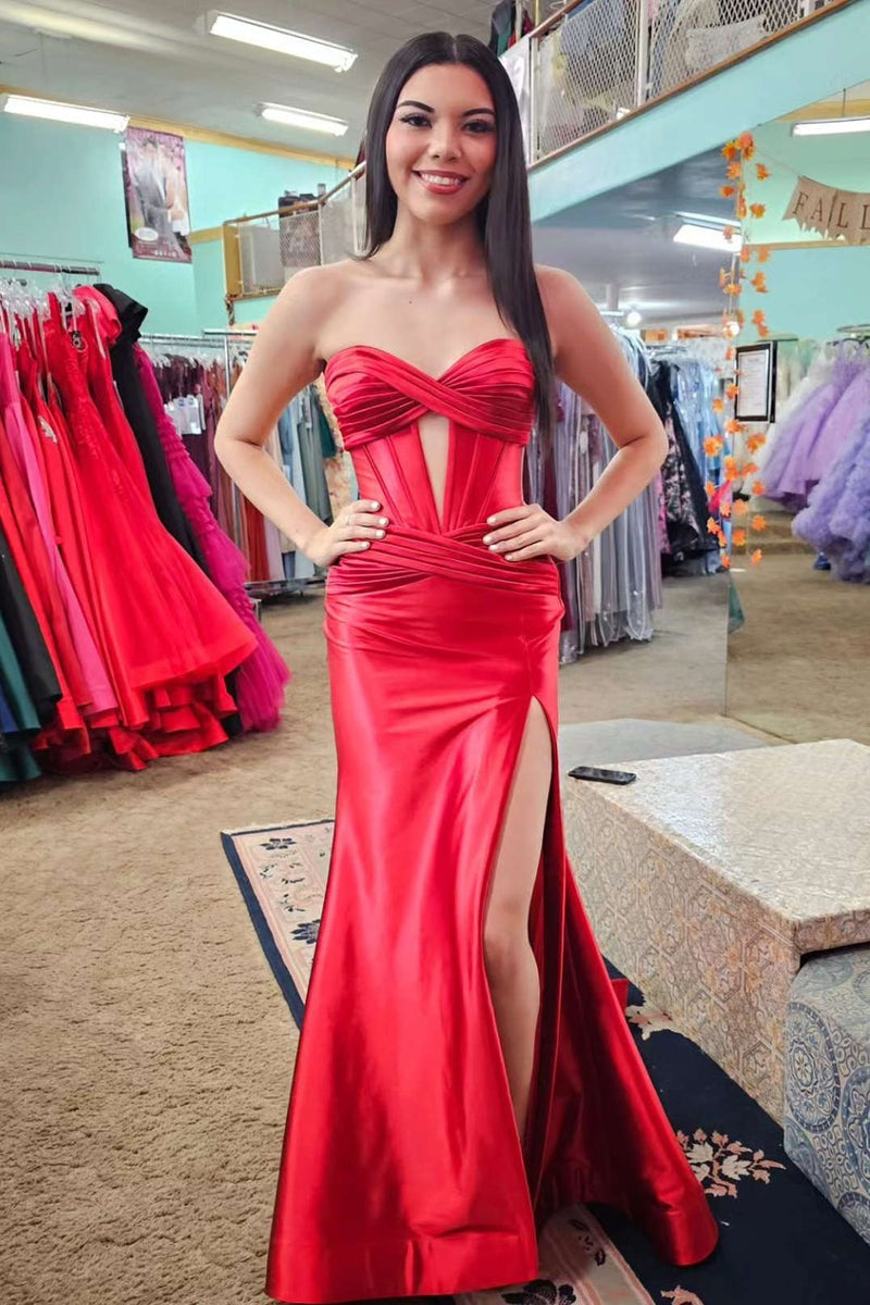 Long Sweetheart Satin Mermaid  Prom Dress