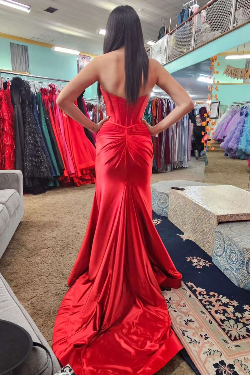 Long Sweetheart Satin Mermaid  Prom Dress