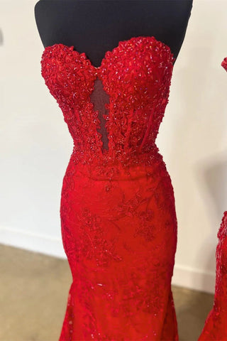 Lace Sweetheart  Appliques Mermaid Long Prom Dresses