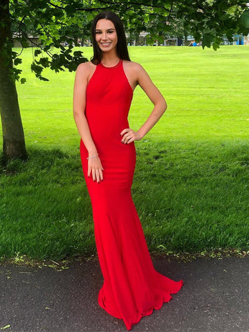 Mermaid Red Backless Long Prom, Formal, Evening Dresses