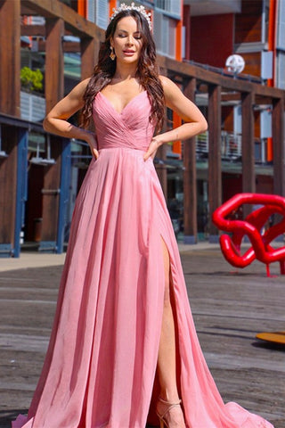 V-Neck Prom Gown with Daring Slit