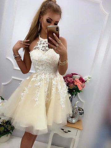 Round Neck Short Lace Prom,Formal Graduation Homecoming Dresses