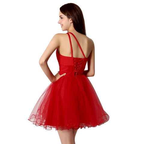 Glamorous Red One - shoulder Embellished Tulle Prom Dress , SD230