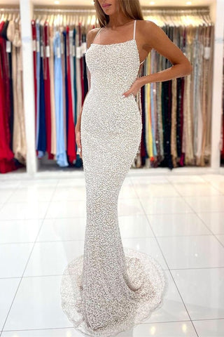 Mermaid Sequins Prom Dress with Open Back