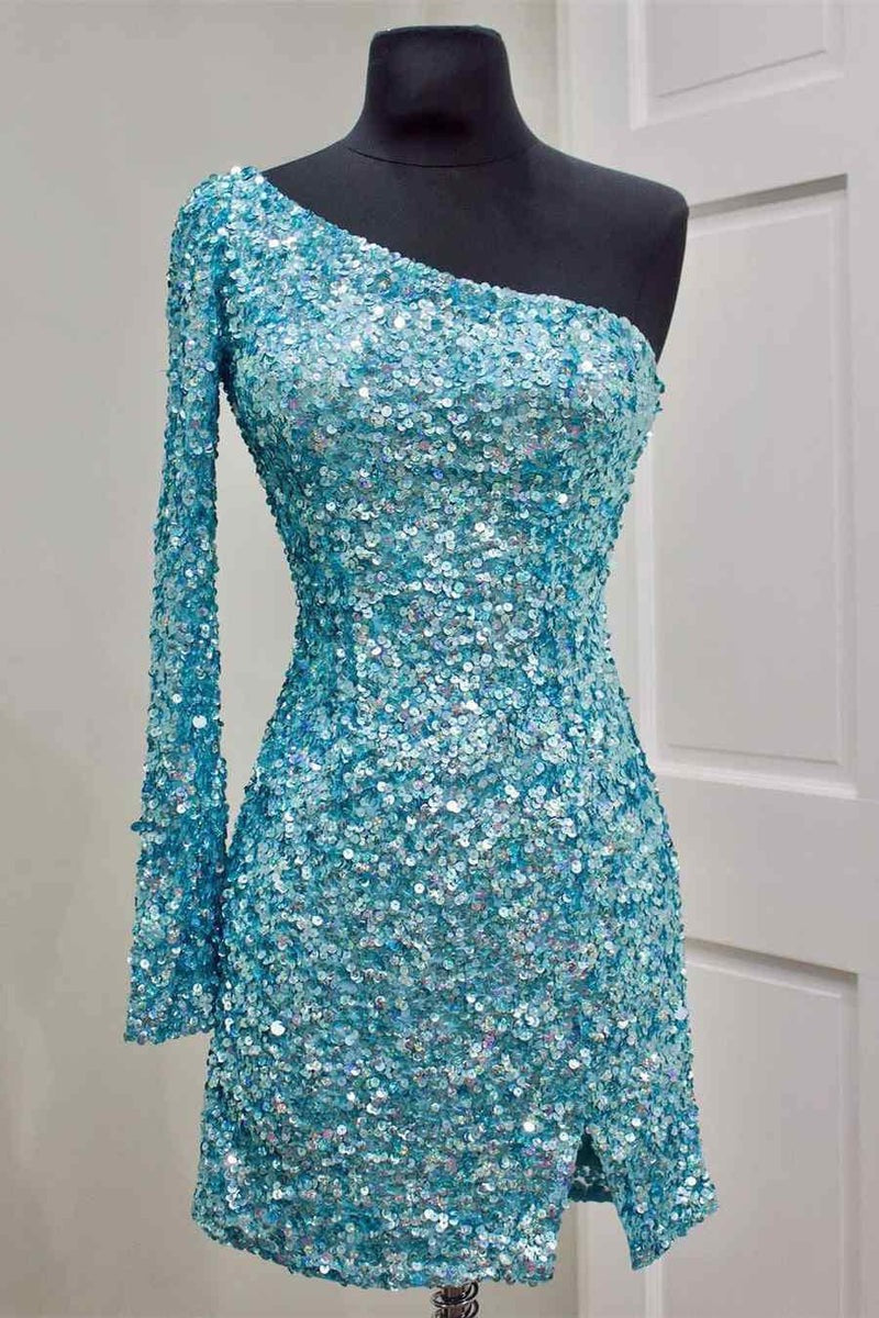 One-Shoulder Bodycon Sequins Homecoming Dress