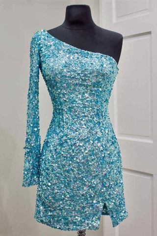 One-Shoulder Bodycon Sequins Homecoming Dress