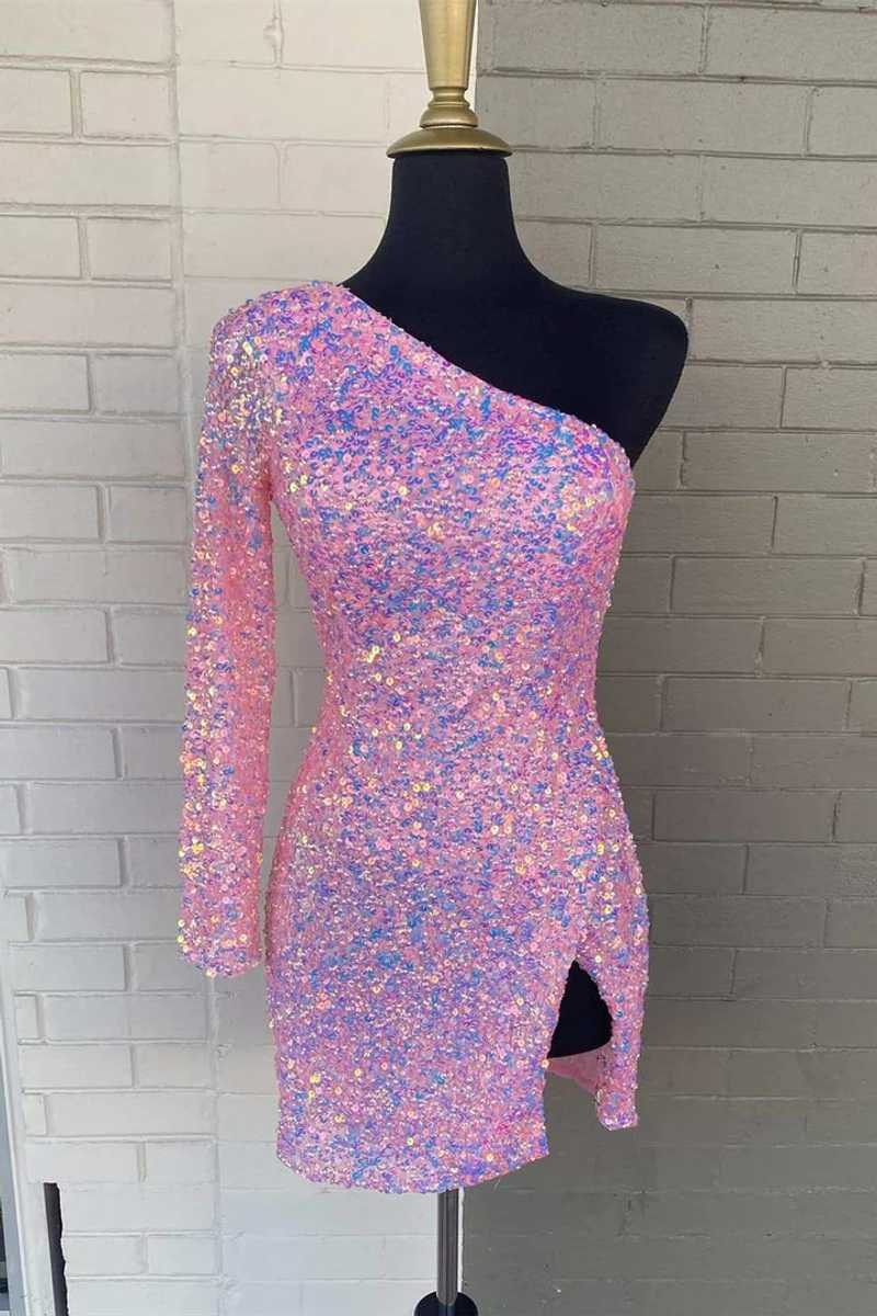 One-Shoulder Bodycon Sequins Homecoming Dress
