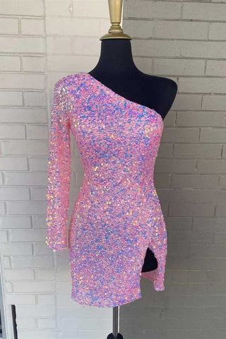One-Shoulder Bodycon Sequins Homecoming Dress