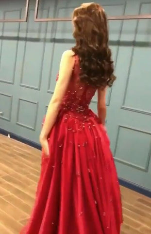 Sexy Red Crystal Sequins Ruffles Long Prom Dresses, Evening Gowns