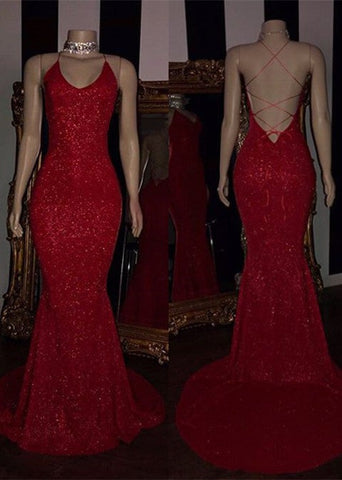 Sequins Prom Dresses ,Mermaid Strings Back Evening Gowns